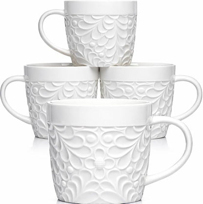 25DOL 16 oz Ceramic Coffee Mugs Set of 4 – Embossed Nature-Inspired Design by 25DOL