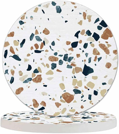 Colorful Terrazzo Mosaic Tile Drink Coaster Stone Texture Chaotic Dots Modern Artistic Style Beautiful Home Decor Diatomite Heat-Resistant Diatomite 4 Inch for Cold Drinks Wine Mugs Cups