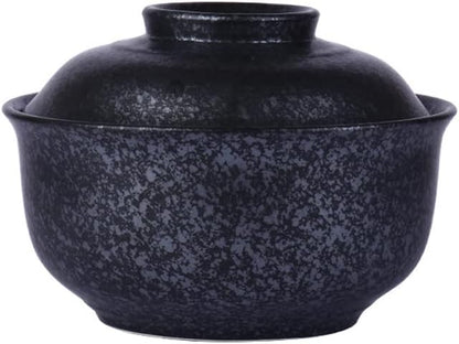 6.5 inch Retro Ceramic Ramen Bowl with Lid,Japanese Style Personalized Dinnerware For Noodle Rice Porridge Soup Fruit Sala (6.5inch, F)