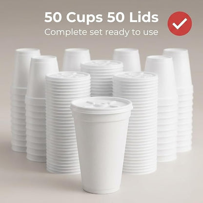 16 OZ Foam Cups With Lids for Hot & Cold Drinks, USA-Made 50-Pack.Ideal - Image 4