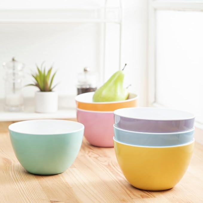 Set of 6 Large Bowls, 5.5-Inch 30.4 OZ ColorPop Melamine Bowls, Unbreakable - Image 2