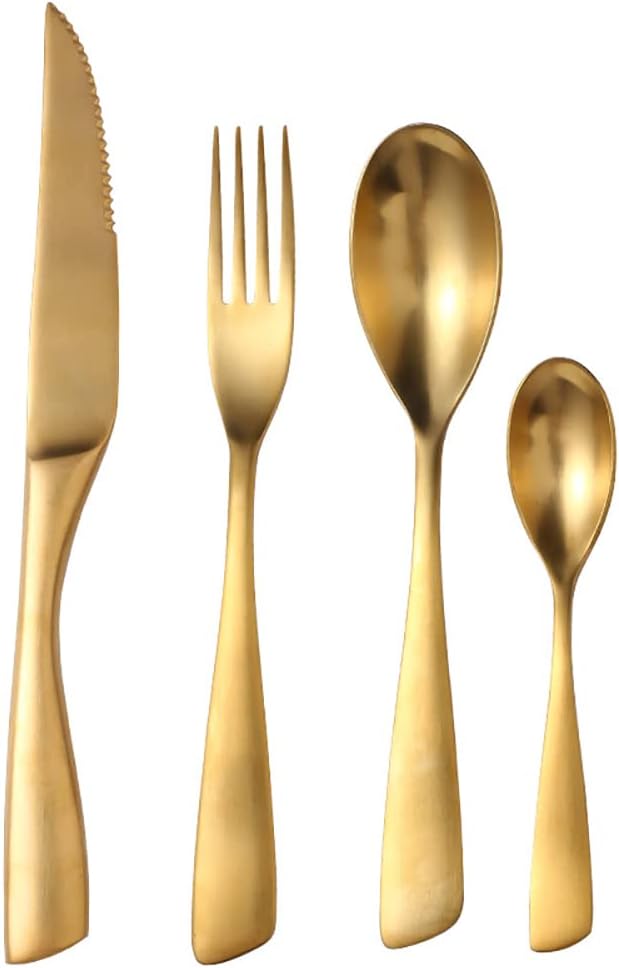 32 Piece Gold Silverware Set for 8,Modern Unique 18/10 Stainless Steel Flatware Cutlery Set, Eating Tableware Set,Vintage Luxury Style Cutlery Set for Home Restaurant Wedding Party