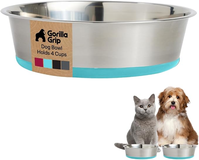 GORILLA GRIP Dog Bowl, Holds 4 Cups, Food Grade 304 Stainless Steel Food and by Unknown