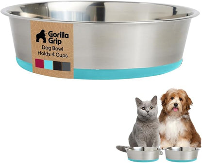 GORILLA GRIP Dog Bowl, Holds 4 Cups, Food Grade 304 Stainless Steel Food and by Unknown