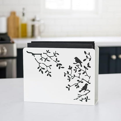 Mango Steam Tabletop Napkin/Tissue & Letter Holder for Home, Kitchen, Restaurants (Songbird, White)