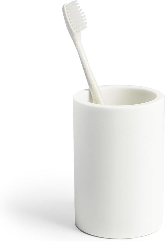 White Resin Bathroom Tumbler Cup by JoLavie