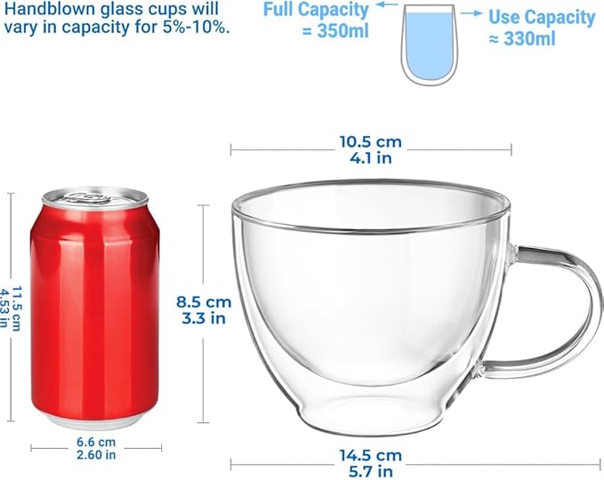 ecooe Double Walled Glass Coffee Mug 12 oz Latte Cappuccino Cups Set of 2 - Image 2
