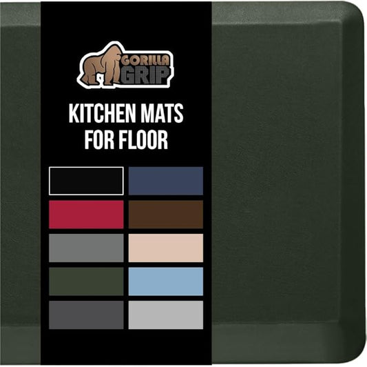 GORILLA GRIP Comfortable Cushioned Kitchen Mats for Floor, 39x20, Waterproof and Stain Resistant Soft Top, 3/4 Inch Thick Ergonomic Standing Desk Anti Fatigue Mat, Foam Supports Feet, Hunter Green