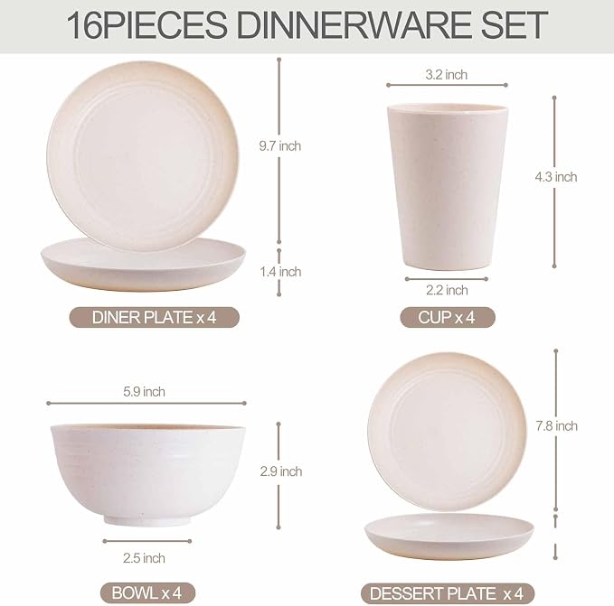 Rubtlamp Wheat Straw Dinnerware Sets, Wheat Straw Plates and Bowls Sets - Image 2