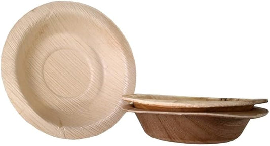 Harshu Areca Round Flatware - 20 Pack, Biodegradable Palm Leaf Plates, Eco-Friendly Disposable Tableware for Parties, Events, and Catering (Round Bowl, 5" (13cm) - 20 Pack)
