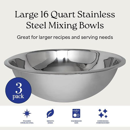 16 Quart Large Stainless Steel Mixing Bowls Set, Nesting Bowls | Extra Large - Image 4