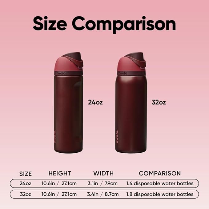 Owala FreeSip Stainless Steel Water Bottle 24 oz Black Cherry - Image 7