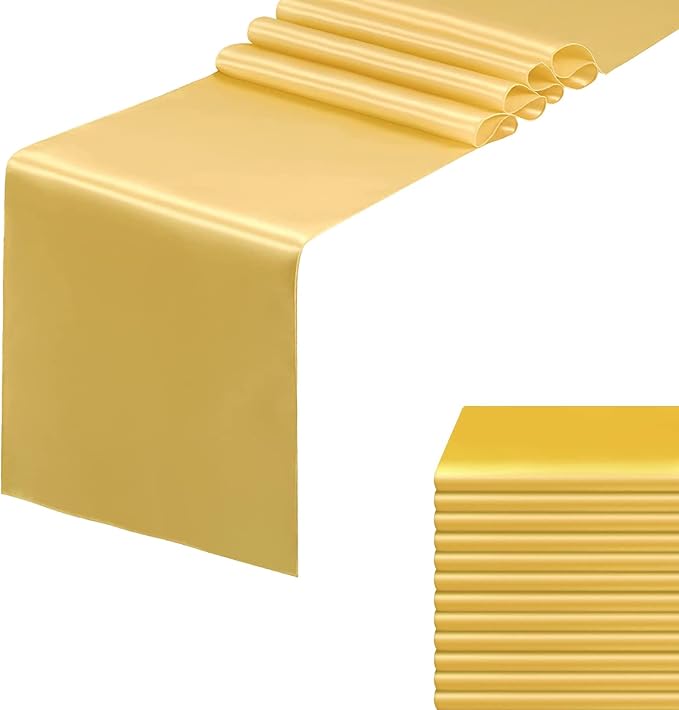12 Pack Gold Table Runners, Satin Table Runner 12x108 Inches Long, Silk and by HMQIANG
