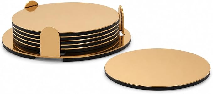 IKEA Glattis Coasters With Holder Brass Color 6 pack Size 3" 503.430.05 by IKEA