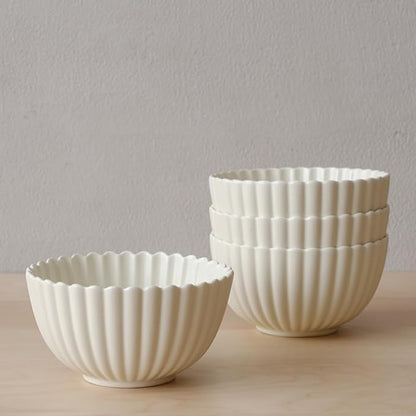WENSHUO Flower-Shaped Daisy Bowl Set, 5.5-Inch, 17oz Matte Crème - Pack of 4 (Matte Crème)