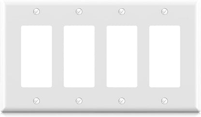 ELEGRP 4-Gang Decorative Wall Plates, Standard Size Unbreakable Thermoplastic Faceplate Cover for Decorator Receptacle Outlet Switch, UL Listed (1 Pack, Glossy White)
