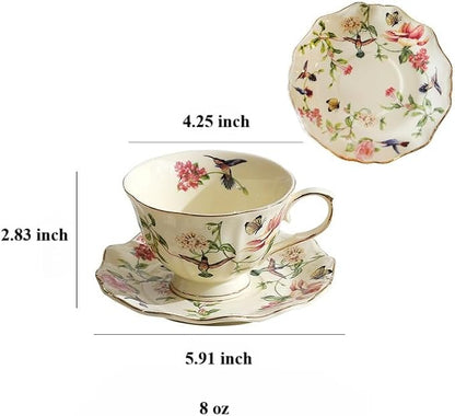 8 oz Vintage flower Ceramic cup and 6" saucer set - Image 2