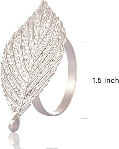 Decozen Set of 8 Gold Napkin Rings in Leaf Design, Festive, Table Decor Setting for Holiday, Wedding, Birthday, Kitchen, Home Decor, Housewarming Gift - Mothers Day Decorations