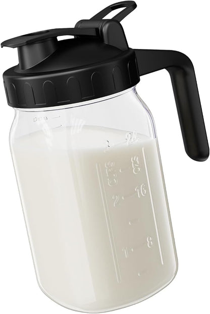 Breast Milk Pitcher, 32 oz Wide Mouth Glass Mason Jar | Dual Leak-Proof Lid by Junvpic
