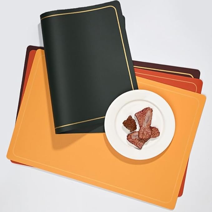 PU Leather Placemats Set of 4 - Waterproof Heat Resistant Dining Table Mats - Minimalist Non-Slip Coasters for Plates & Bowls 18x12 Inches (Green)