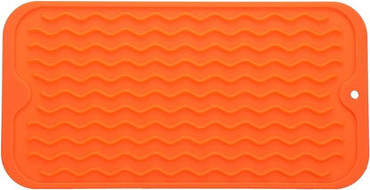 Silicone Dish Drying Mat for Multiple Usage,Easy clean,Eco-friendly,Heat-resistant Silicone Mat for Kitchen Counter or Sink,Refrigerator or Drawer Liner Orange S 12 inches x 6 inches