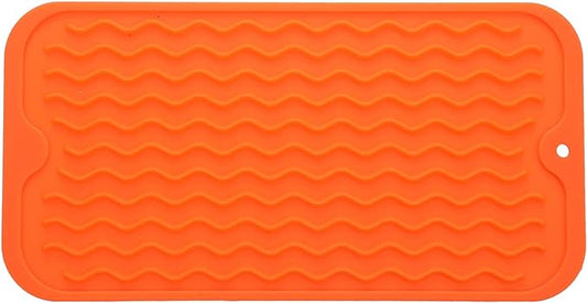 Silicone Dish Drying Mat for Multiple Usage,Easy clean,Eco-friendly,Heat-resistant Silicone Mat for Kitchen Counter or Sink,Refrigerator or Drawer Liner Orange S 12 inches x 6 inches