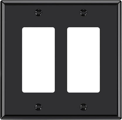 AIDA 2-Gang Decorative Wall Plates, 4.88" H x 4.94" L - Unbreakable Thermoplastic Faceplate Cover for Outlets and Switches, UL Listed - (1 Pack, Glossy Black)