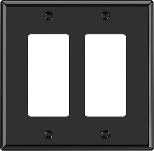 AIDA 2-Gang Decorative Wall Plates, 4.88" H x 4.94" L - Unbreakable Thermoplastic Faceplate Cover for Outlets and Switches, UL Listed - (1 Pack, Glossy Black)