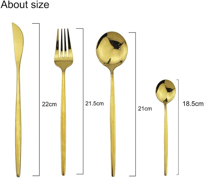 JASHII Stainless Steel Titanium Plated Golden Flatware Set 24 Piece, Flatware - Image 5