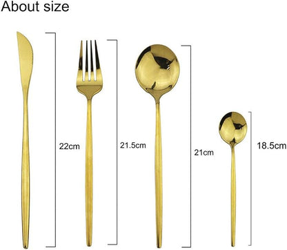 JASHII Stainless Steel Titanium Plated Golden Flatware Set 24 Piece, Flatware - Image 5