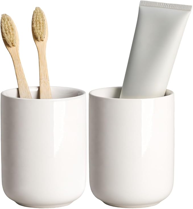 Gaolinci 2 Pcs Simple Solid Color Ceramic Mouthwash Cups, Bathroom Brushing Cup by Gaolinci