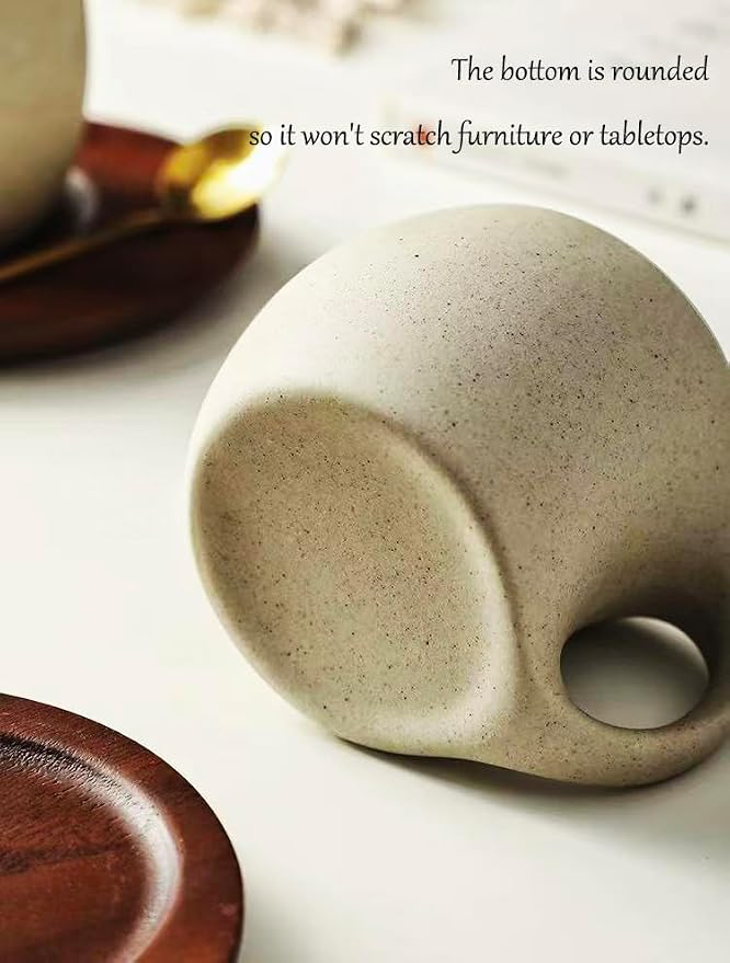 6 oz Clay Cup and Wood Saucer Set of 1, Ceramic Coffee Latte Art Mug - Image 6