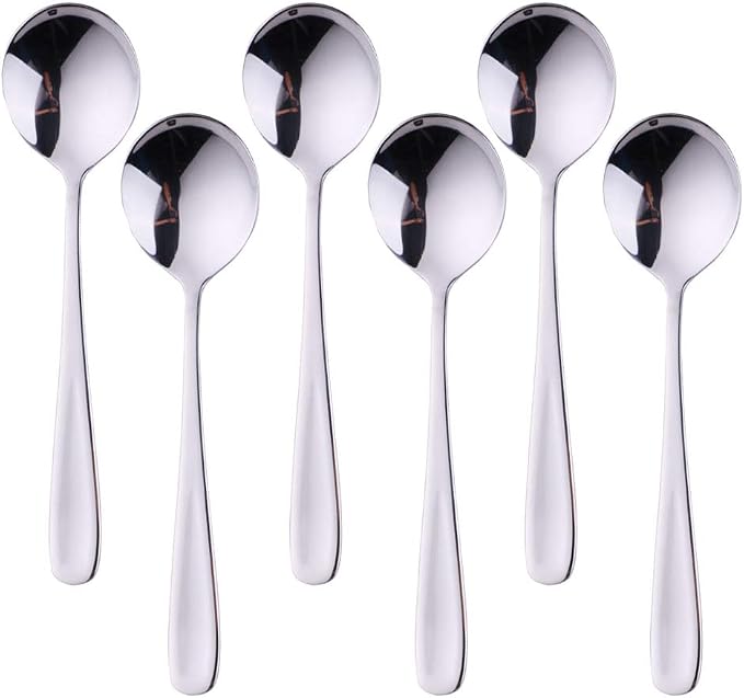 Buyer Star Bouillon Spoon Sets, 7-Inch Round Soup Spoons, Stainless Steel by BuyerStar