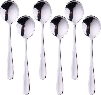 Buyer Star Bouillon Spoon Sets, 7-Inch Round Soup Spoons, Stainless Steel by BuyerStar