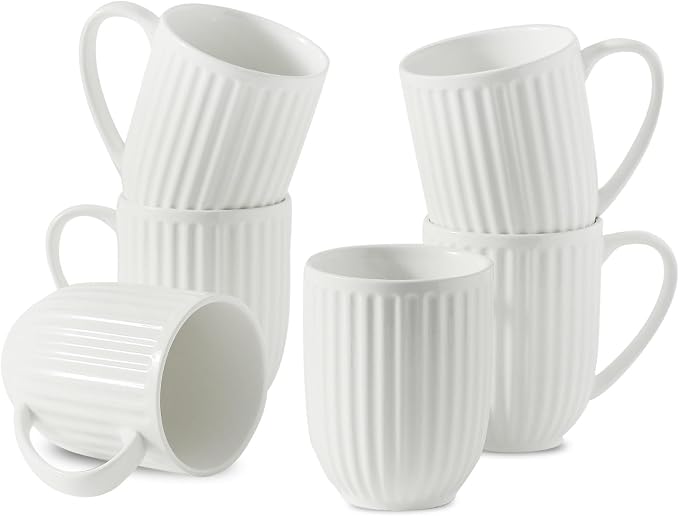 HASENSE Ceramic Coffee Mugs Set of 6, 16 Oz Large Ribbed Coffee Cups by Hasense