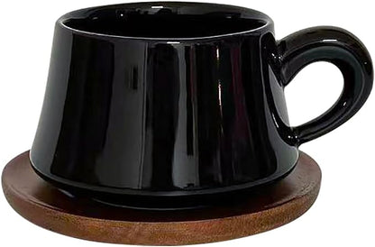 Black Cappuccino Mug and Wood Saucer - 7 oz Ceramic Coffee Cup - Image 7