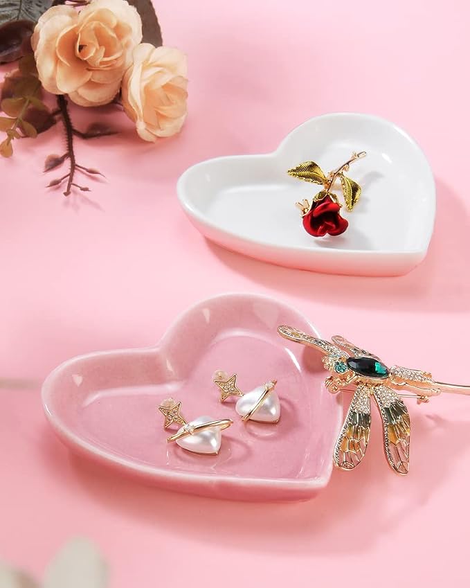 JAMEND CLXP Pink Heart Jewelry Tray, Engagement Wedding Ring Dish Earring Holder - Image 4