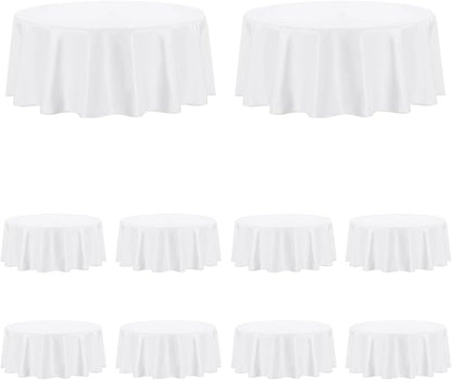 PureFit 10 Pack Round White Table Cloths 90 Inch for Round Tables, Stain and Wrinkle Resistant Table Linens for Home Use, Wedding, Party, Banquet and Camping
