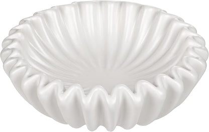 Small Ceramic Bowl Ivory Decorative Bowl, Modern Home Decor Centerpiece 6 Inches Key Jewelry Ruffle Fluted Scalloped Bowl