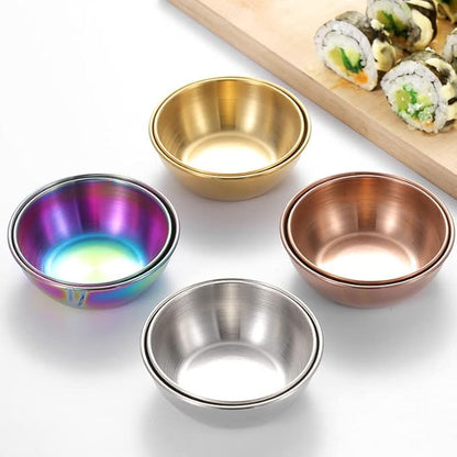 Sauce Dishes 12PCS 3.46inch Stainless Steel Sauce Bowl Mini Individual Round Seasoning Dishes Sushi Dipping Bowl Appetizer Plates (Rainbow)