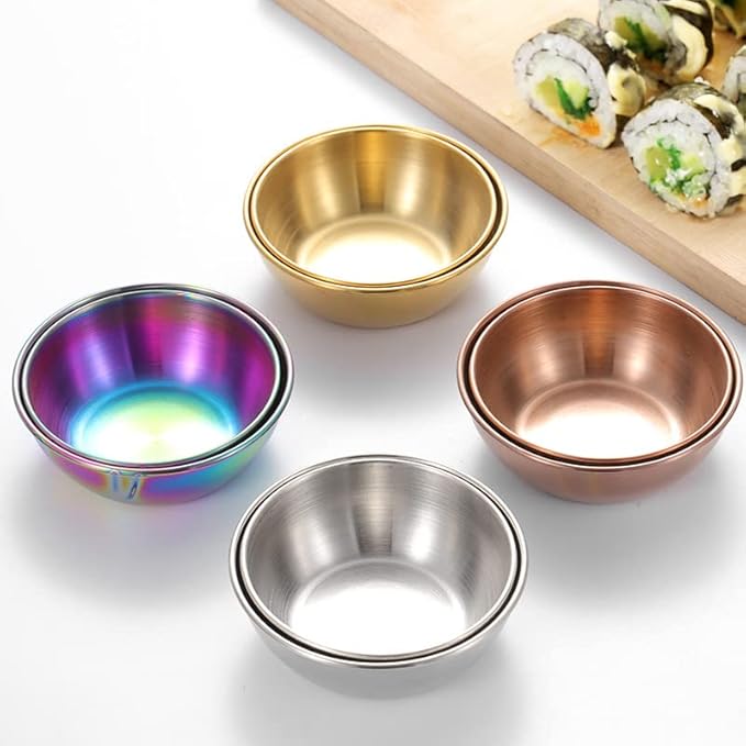 12 Pack Stainless Steel Sauce Dishes, Gold Mini Saucers Bowl Round Seasoning Dishes Sushi Dipping Bowl Appetizer Plates, 3.15inch