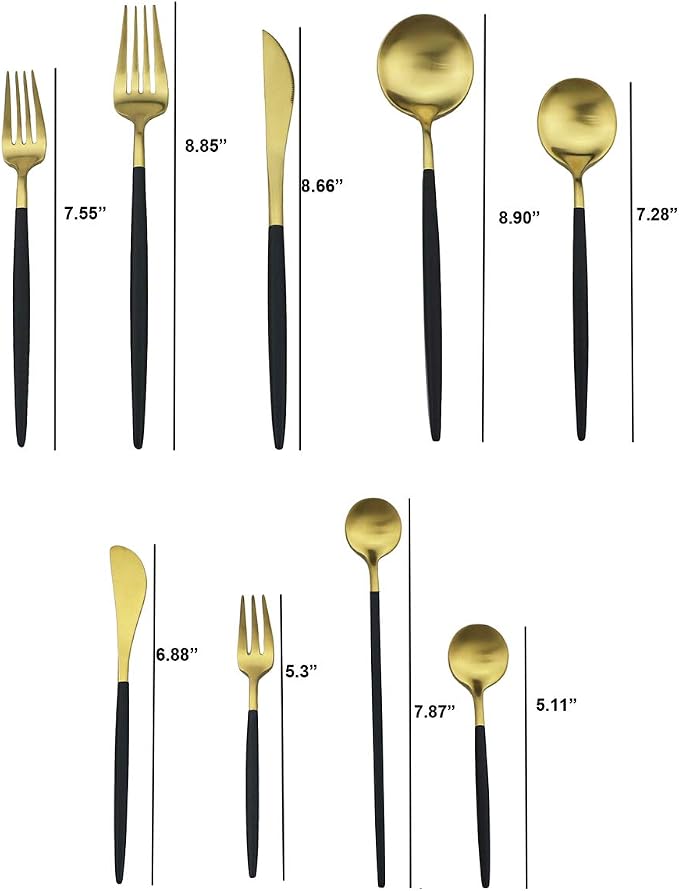 Black Gold Flatware, Royal 4 Piece Matte Black Handle 18/10 Stainless Steel - Image 2
