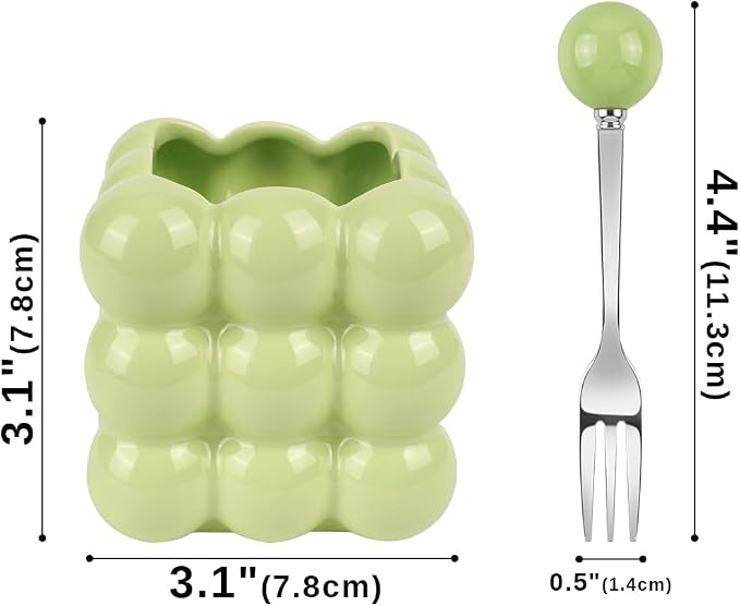 6 Piece Stainless Steel Fruit Fork Set Ceramic Holder Cyan | 304 Reusable - Image 2