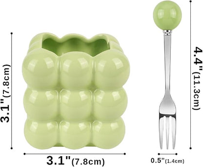 6 Piece Stainless Steel Fruit Fork Set Ceramic Holder Cyan | 304 Reusable - Image 2