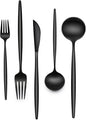 30-Piece Black Silverware Set, Flatware Set by EWFEN