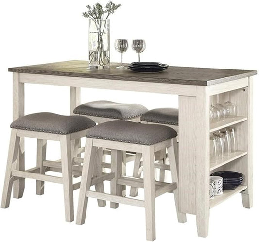 Lexicon Timbre 5-Piece 3-Shelf Wood Counter Height Dining Table Set for 4 in Antique White