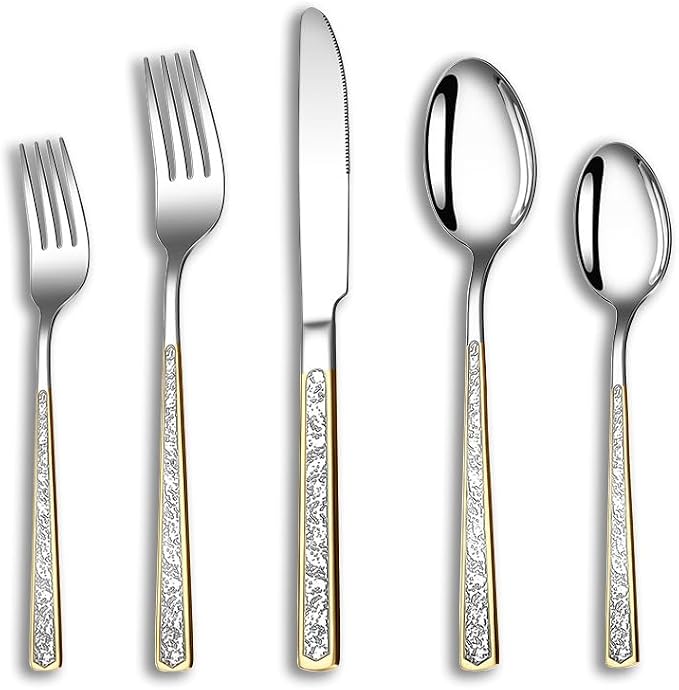 40-Piece Embossed Gold Silverware Set, 18/0 Stainless Steel Flatware Fancy by Unknown