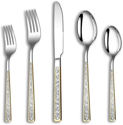 40-Piece Embossed Gold Silverware Set, 18/0 Stainless Steel Flatware Fancy by Unknown