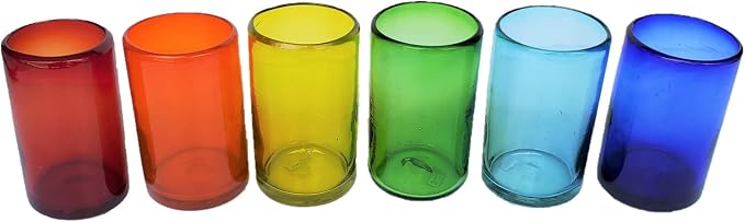 Rainbow Colored 14 oz Drinking Glasses, Recycled Glass, Toxin-Free by MexHandcraft