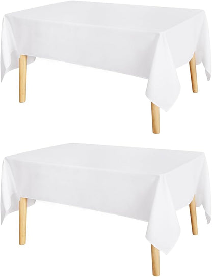 JIUZHEN 2 Pack Rectangle Table Cloth Faux Linen Farmhouse Tablecloth Wrinkle and Stain Resistant Decorative Fabric Table Cover for Kitchen, Dining Room, Parties and Camping, White, 54 x 80 Inch